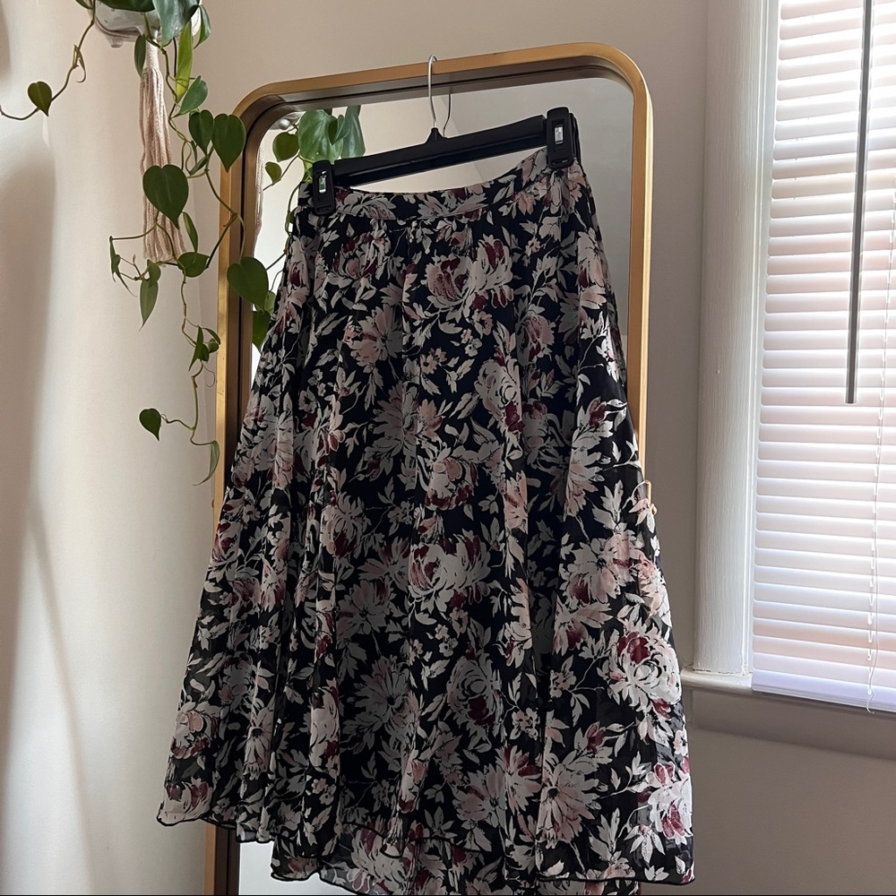 Floral black midi skirt